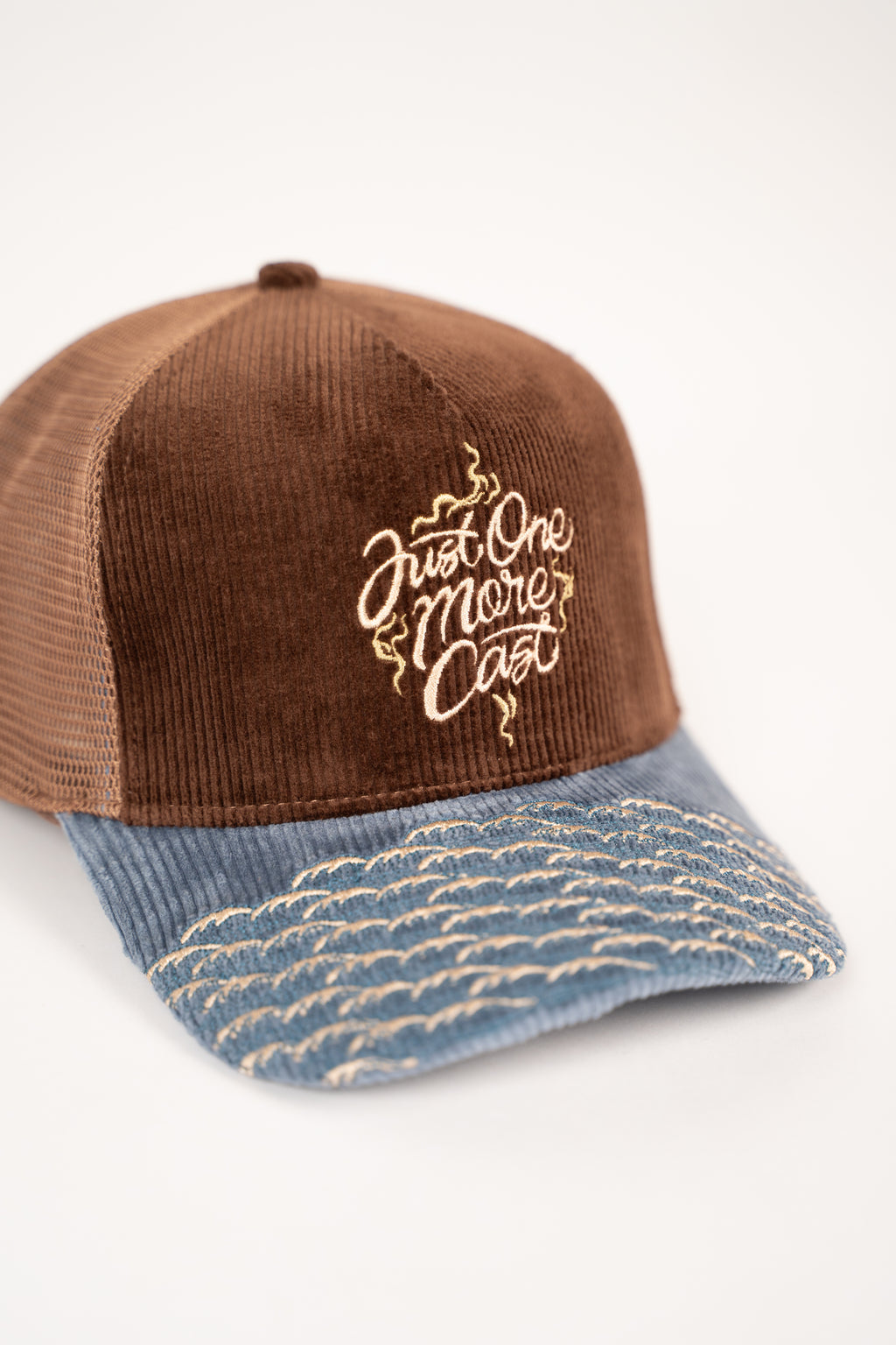 "Just One More Cast" Corduroy Trucker Hat